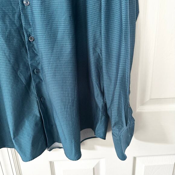 Bugatchi Teal OoohCotton Tech James Geometric Buttondown Long Sleeve Shirt XXL - Picture 6 of 13